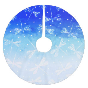 Trendy moderne blauwe stippen en libellen kerstboom rok