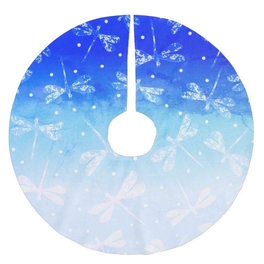 Trendy moderne blauwe stippen en libellen kerstboom rok (Voorkant)