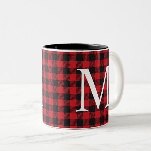 Trendy moderne Buffalo Plaid Monogrammed Mok (Voorkant rechts)