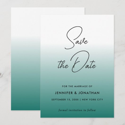 Trendy Moderne Elegante Teal Eenvoudige Calligrafi Save The Date (Voorkant / Achterkant)