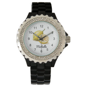 Trendy Moderne Gepersonaliseerde Waterverf Gele Le Horloge