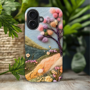 Trendy Moderne Gevoelde Bloemrijke Gepersonaliseer iPhone 16 Hoesje