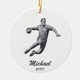 trendy moderne handbalspeler gepersonaliseerd keramisch ornament
