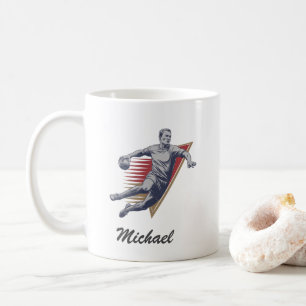 trendy moderne handbalspeler gepersonaliseerd koffiemok