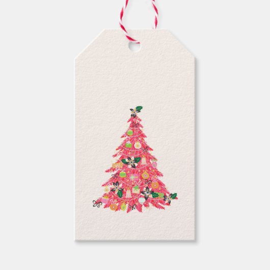Trendy moderne heldere kleur feestelijke kerstboom cadeaulabel (Voorkant)