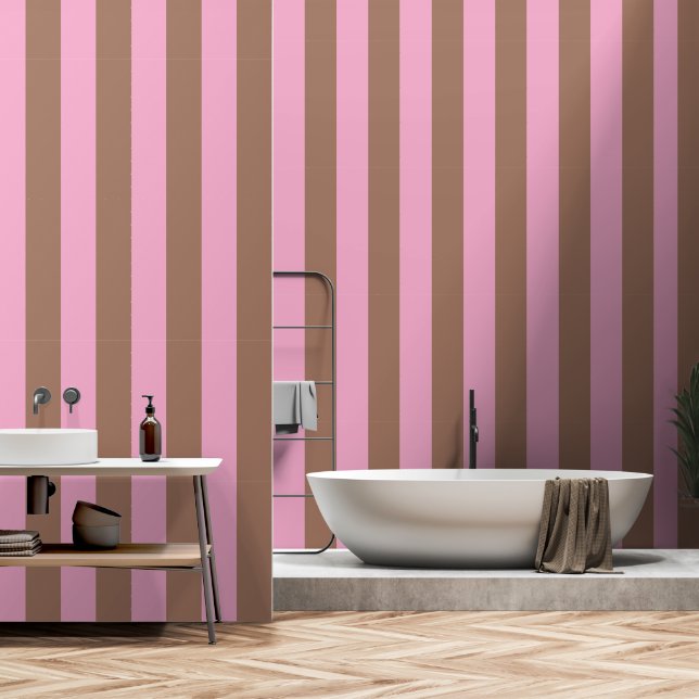 Trendy Moderne Mocha Bruin Roze Strepen Behang (Badkamer)