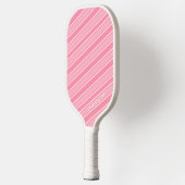 Trendy Moderne Monogram Naam Roze Gestreepte Pickleball Paddle (Links)