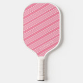 Trendy Moderne Monogram Naam Roze Gestreepte Pickleball Paddle (Achterkant)