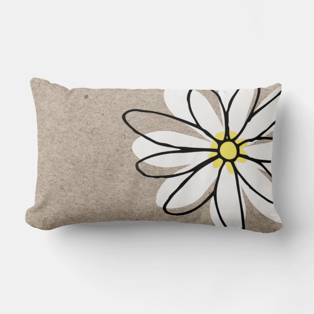 Trendy Moderne Witte Doodle Daisy Tan Taupe Kussen (Voorkant)