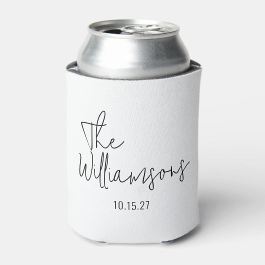 Trendy moderne zwart-wit script bruiloft blikjeskoeler (Blikje Voorkant)