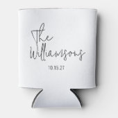 Trendy moderne zwart-wit script bruiloft blikjeskoeler (Voorkant)