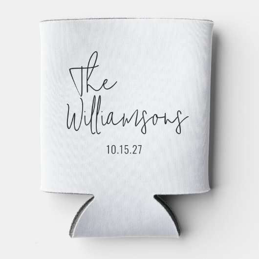 Trendy moderne zwart-wit script bruiloft blikjeskoeler (Voorkant)