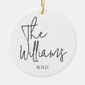 Trendy moderne zwart-wit script bruiloft keramisch ornament (Voorkant)