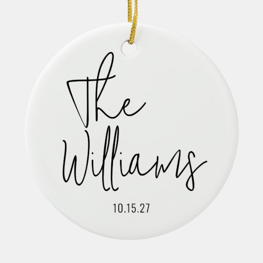 Trendy moderne zwart-wit script bruiloft keramisch ornament (Voorkant)