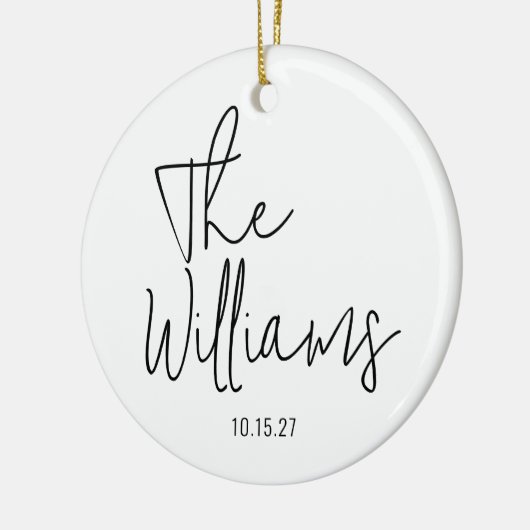 Trendy moderne zwart-wit script bruiloft keramisch ornament (Links)