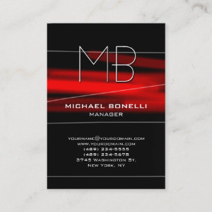 Trendy mollig zwart rood monogram visitekaartje