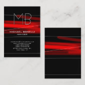 Trendy mollig zwart rood monogram visitekaartje (Voorkant / Achterkant)