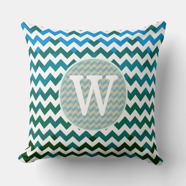 trendy monogram bluffe chevron strepen kussen (Voorkant)