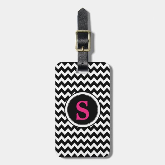 Trendy Monogram Chevron Zigzag Pattern Bagagelabel (Voorkant verticaal)