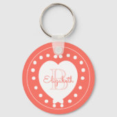 Trendy Monogram Coral White Heart Sleutelhanger (Voorkant)
