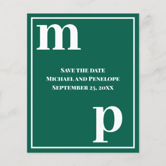 Trendy Monogram Emerald Green Budget Save the Date Flyer