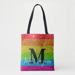 Trendy Monogram Gay Pride LGBTQ Rainbow Glitter Draagtas
