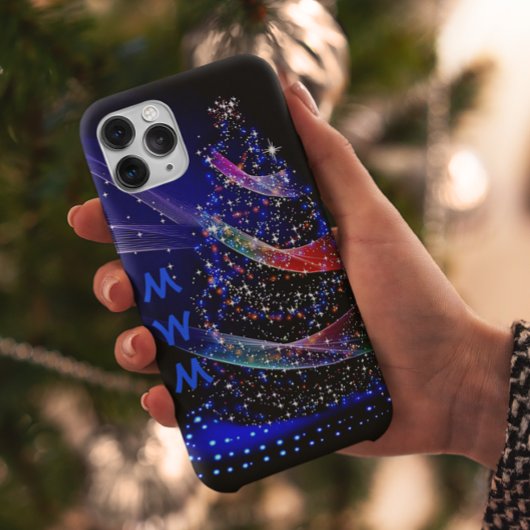 Trendy Monogram Glitter Kerstboom Marine iPhone Hoesje