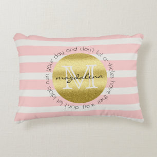 Trendy Monogram Gold Glitter Blush Pink Stripes Decoratief Kussen