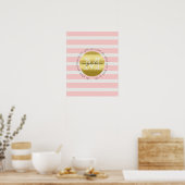 Trendy Monogram Gold Glitter Blush Pink Stripes Poster (Keuken)