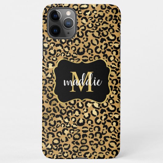 Trendy Monogram Gold Leopard Pattern Naam iPhone Hoesje (Achterkant)