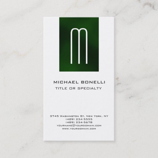 Trendy Monogram Green Stripe White Visitekaartje (Voorkant)