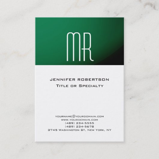 Trendy Monogram Green Stripe White Visitekaartje (Voorkant)