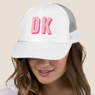 Trendy Monogram Initiaal Bachelorette Wit Roze Trucker Pet