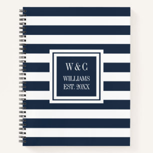 Trendy Monogram Marine Blauwe Streep Familienaam Notitieboek