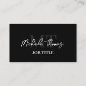 Trendy Monogram Minimalistisch Modern Zwart Script Visitekaartje (Voorkant)