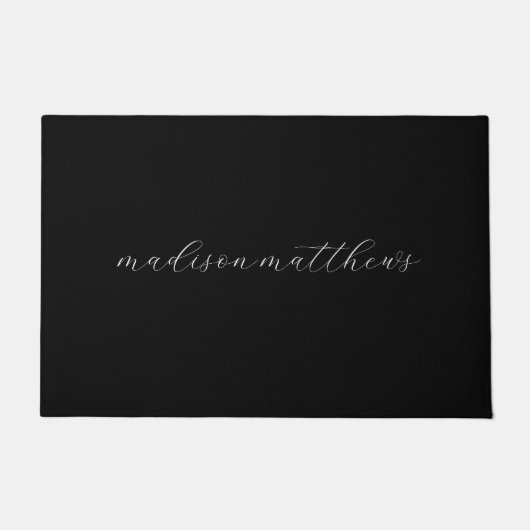 Trendy Monogram Modern Black Script Name Deurmat (Voorkant)