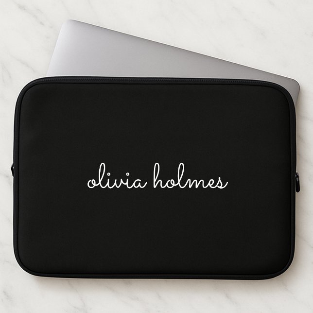 Trendy Monogram | Moderne naam voor zwart script Laptop Sleeve (Creator heeft geüpload)