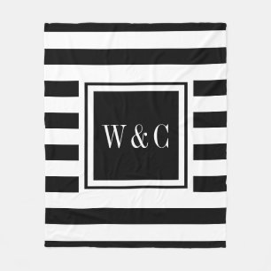 Trendy Monogram Moderne Zwart Witte Streep Fleece Deken