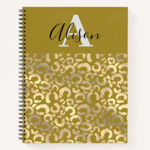 Trendy Monogram Naam Gouden Glitter Luipaard Dier Notitieboek