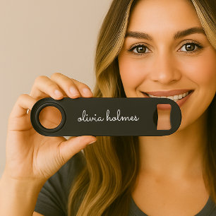 Trendy Monogram   Naam moderne zwarte script Speed Flessenopener