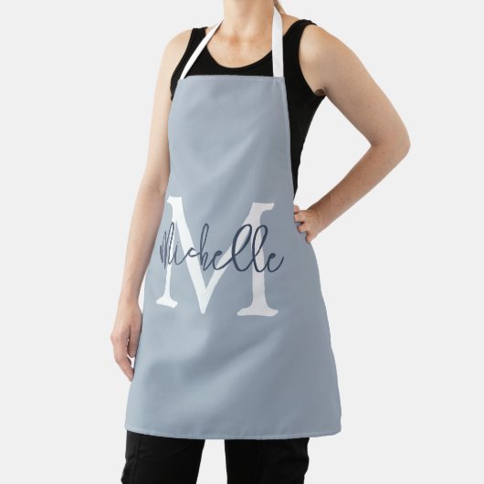 Trendy Monogram Name Initiaal Script Dusty Blue Schort (Insitu)