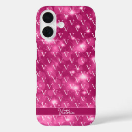 Trendy Monogram Patroon Girly Pink iPhone 16 Hoesje