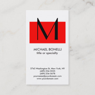Trendy Monogram Red White Simple Visitekaartje