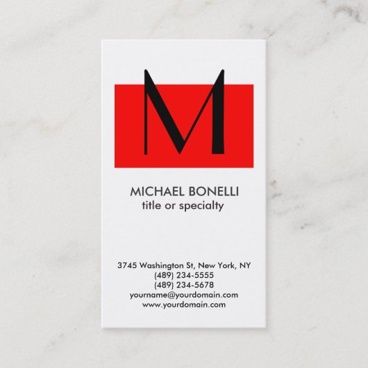 Trendy Monogram Red White Simple Visitekaartje (Voorkant)