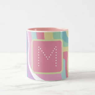Trendy Monogram Retro Patroon Tweekleurige Koffiemok