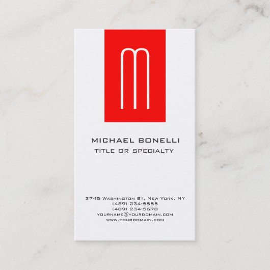 Trendy Monogram rood - Verticaal Visitekaartje (Voorkant)