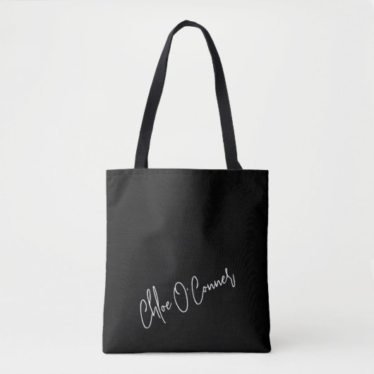 Trendy Monogram Script Naam Zwart Wit Draagtas (Voorkant)