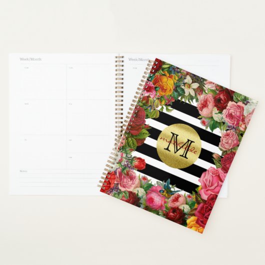 Trendy Monogram Stripes Rose Fleurs Parties scinti (Devant avec enveloppe)