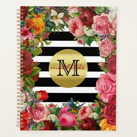 Trendy Monogram Stripes Rose Fleurs Parties scinti (Devant)