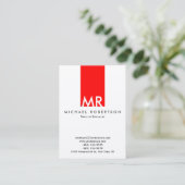Trendy Monogram Witte Rode Streep Schoon Visitekaartje (Staand voorkant)